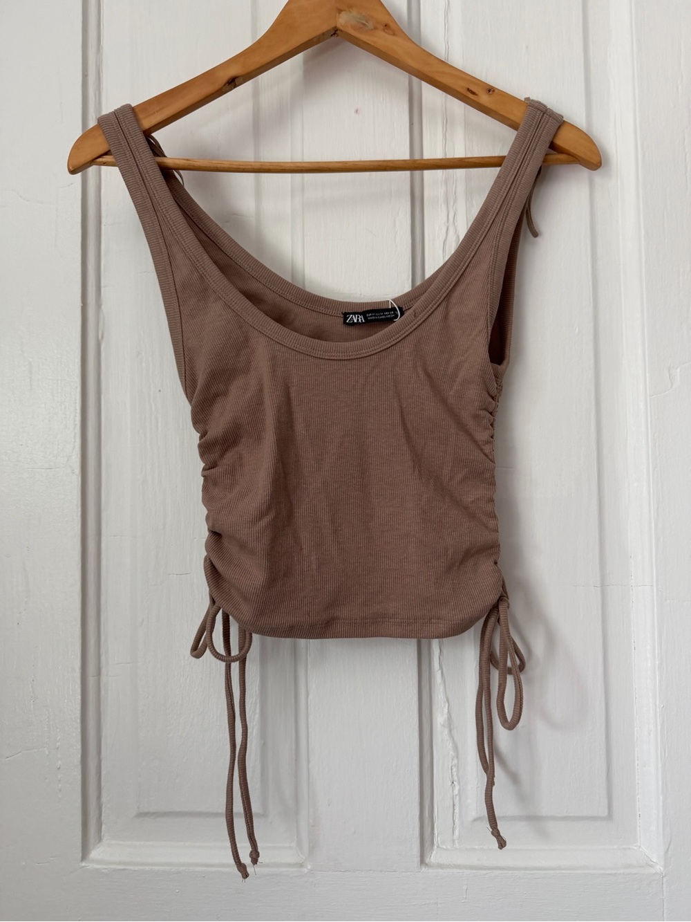 Zara Taupe Ruched Tank Top with Side Ties